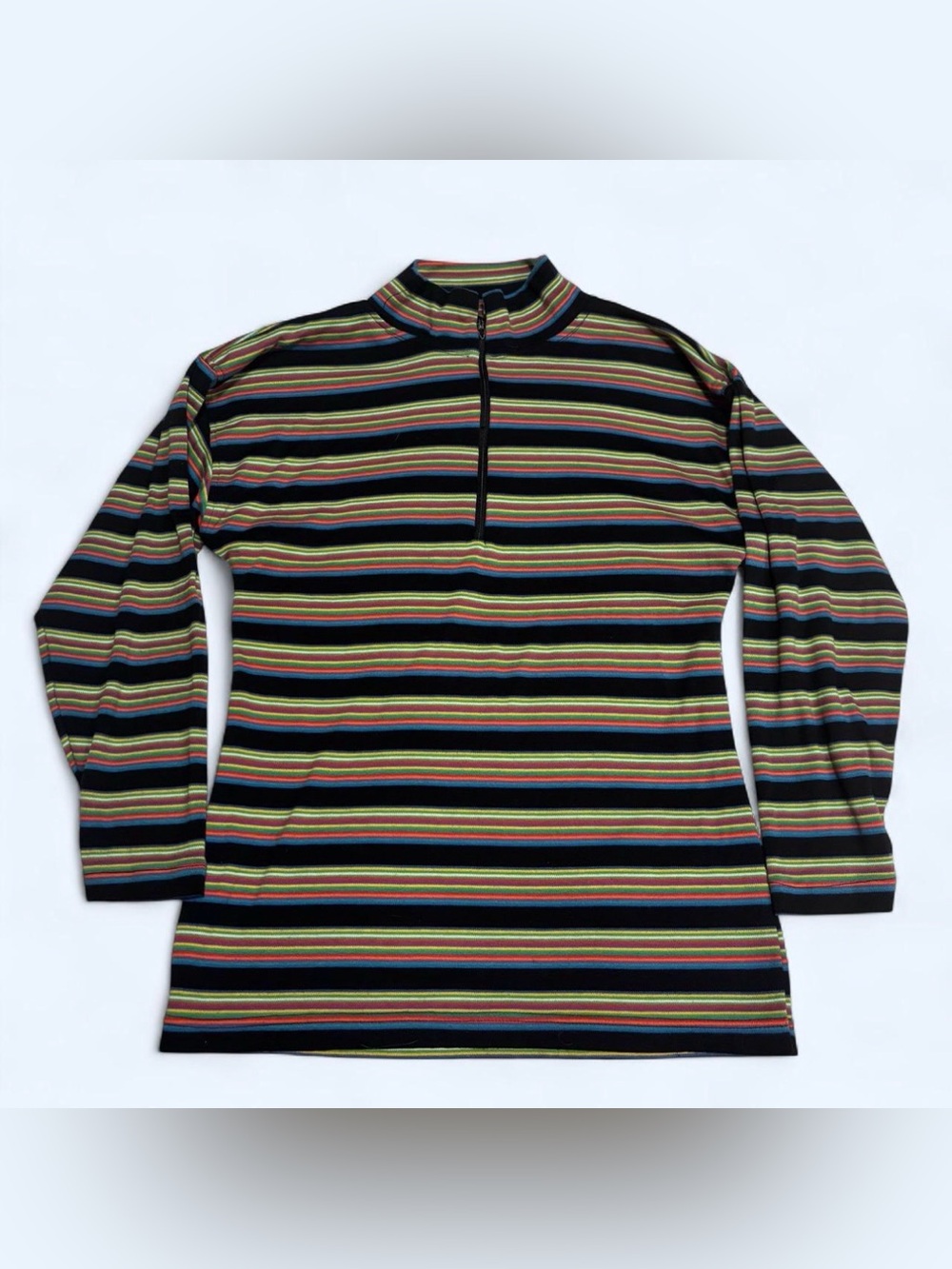 VTG 90s Best American Rainbow Striped Mock Neck Shirt Small Quarter Zip Pullover